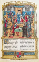Ms 18 fol 1r Präsentation der Memoiren an Ludwig XI., aus den Memoiren von Philippe de Commines